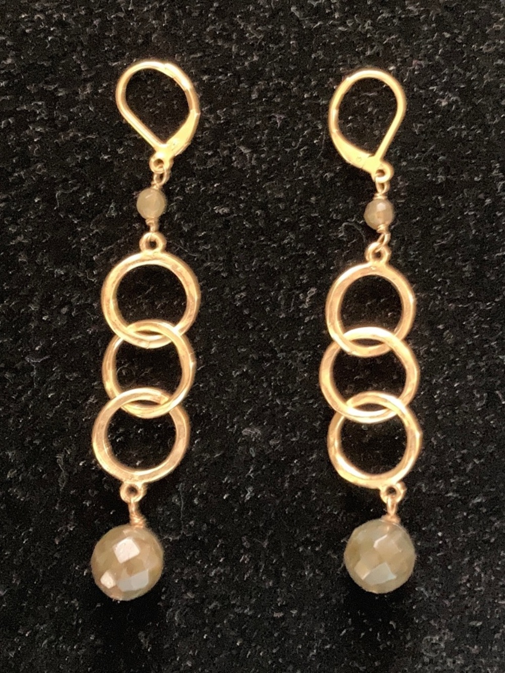 Yellow Gold Tone Drop Lever Back Earrings/Interconnecting Circles & Beads/NEW!